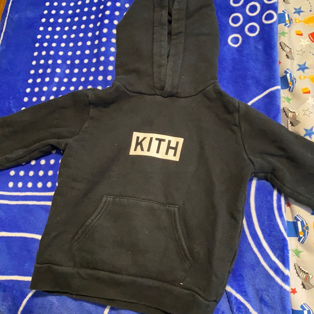 Washed black kith hoodie for your little one